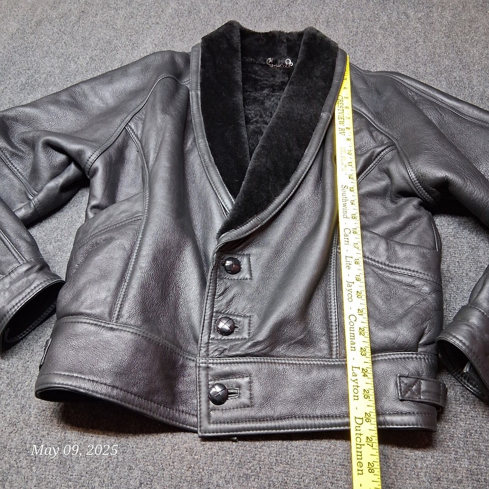 Vintage Sherling Original Leather Jacket Adult Size Small Black V Neck VERY NICE - Picture 3 of 8